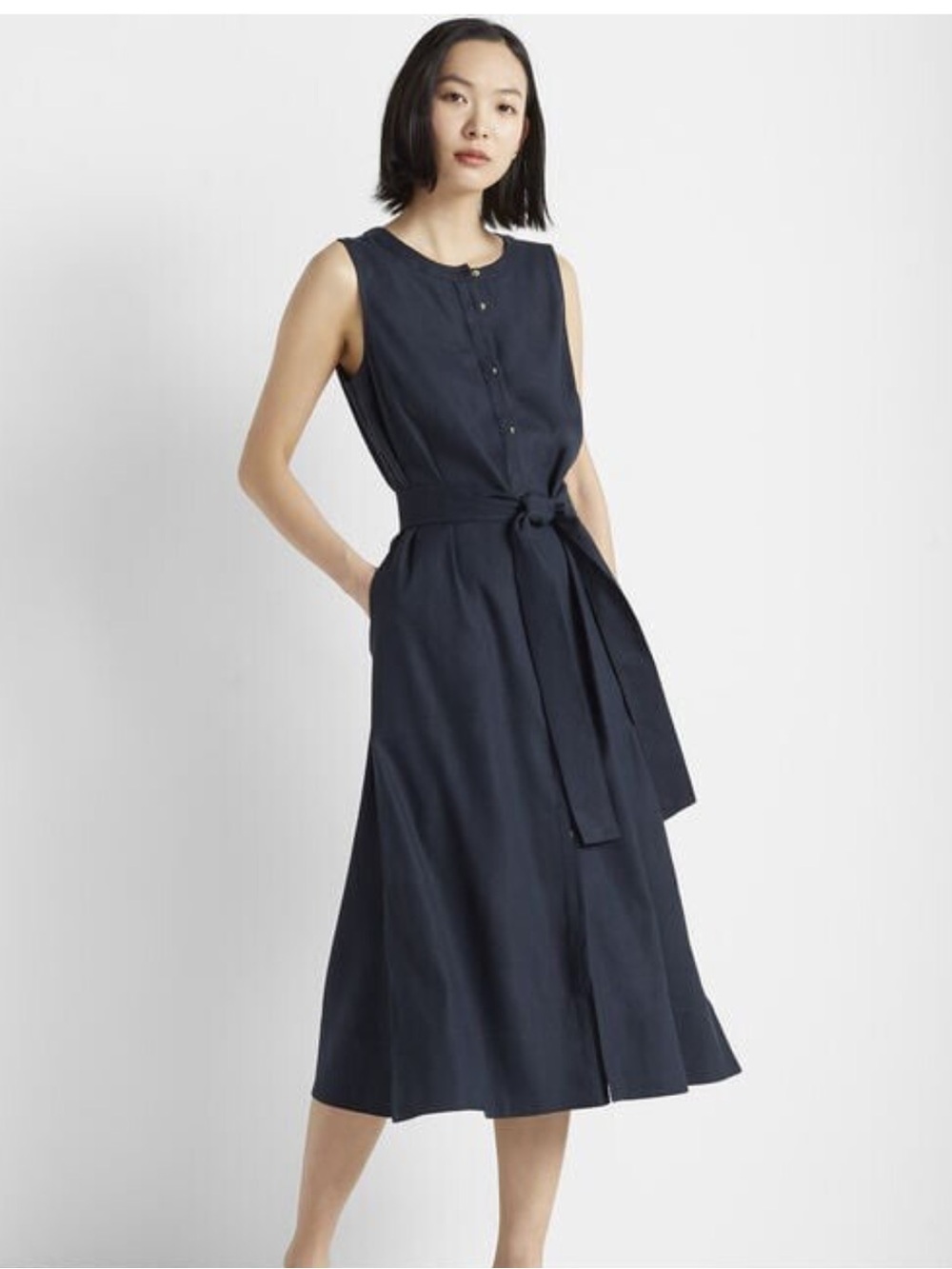 Club Monaco Navy Sleeveless Button-Front Dress